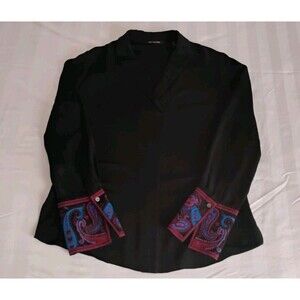 Kobi Halperin Maxima Silk Blouse V-Neck Notch Collar Office Embroidered LS Sz S